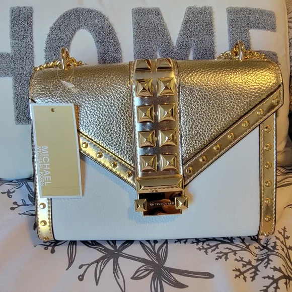 Michael Kors Metallic Gold and White Convertible Crossbody Bag NWT - Picture 1 of 7